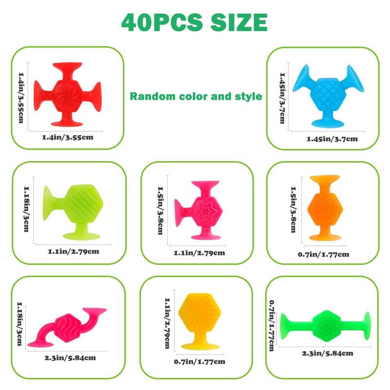 Random Color Suction Cup Building Blocks, 40pcs set Soft Silicone Mini Suction Cup Toy, Stress Relief Toy for Boys & Girls