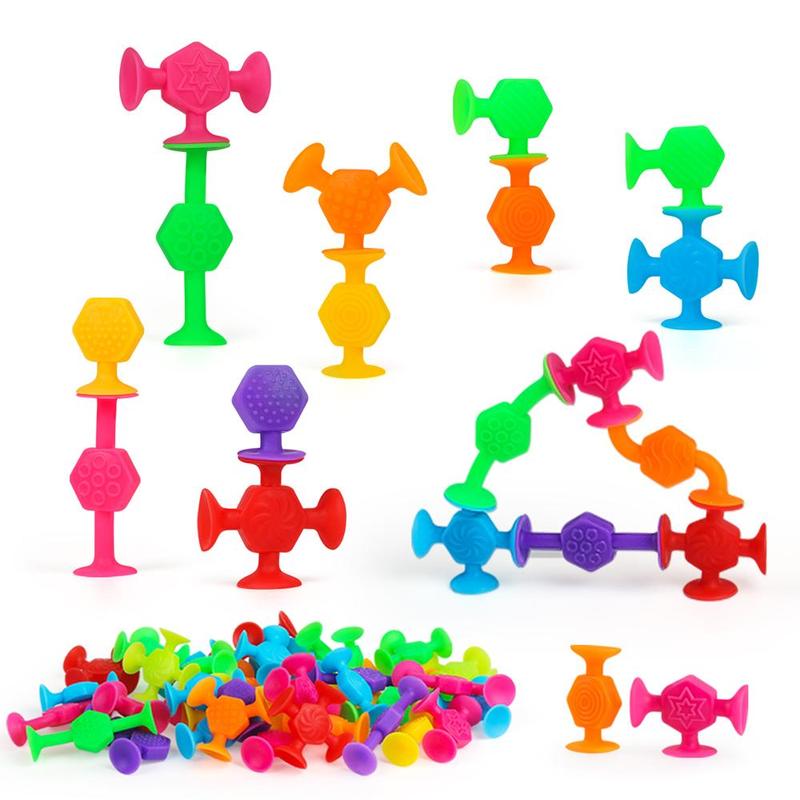 Random Color Suction Cup Building Blocks, 40pcs set Soft Silicone Mini Suction Cup Toy, Stress Relief Toy for Boys & Girls